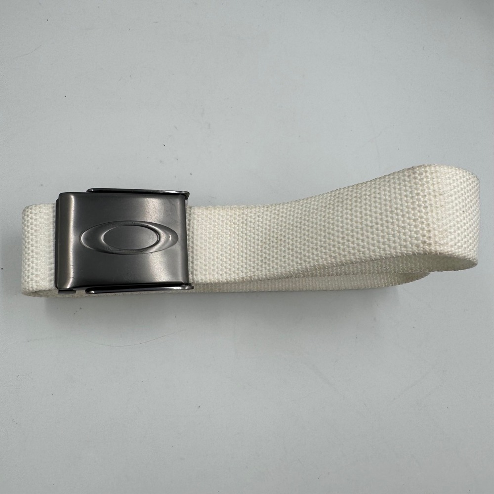 Oakley Web Belt Mens 34 White Canvas Metal Logo Buckle Gorpcore Y2K Ellipse
